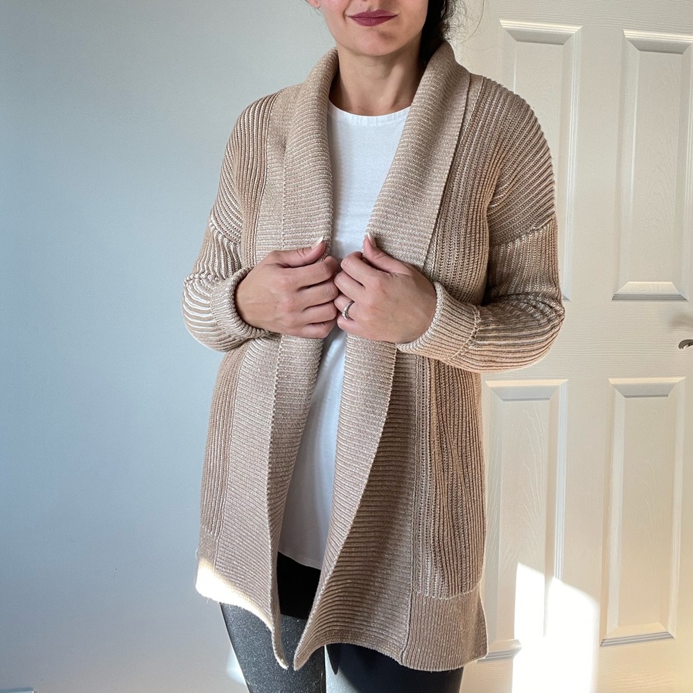 Tahari Ribbed Shawl Collar Open Front Cardigan size XS
